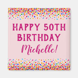Birthday Fun Pink Colorful Confetti Magneet