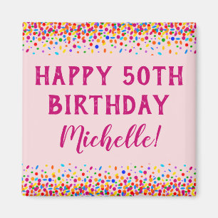 Birthday Fun Pink Colorful Confetti Magneet