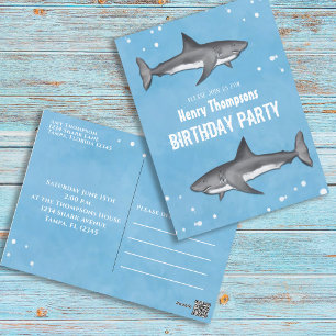 Birthday Fun Simple Whimsical Sharks Blue Ocean Briefkaart