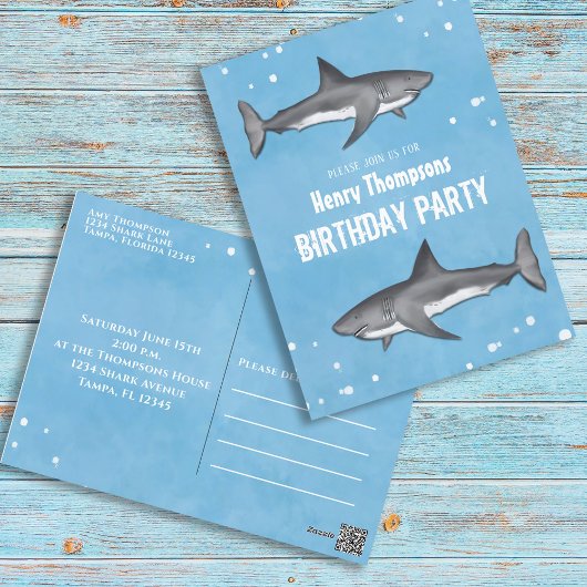 Birthday Fun Simple Whimsical Sharks Blue Ocean Briefkaart