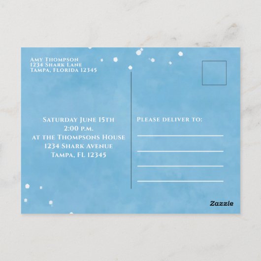 Birthday Fun Simple Whimsical Sharks Blue Ocean Briefkaart (Achterkant)