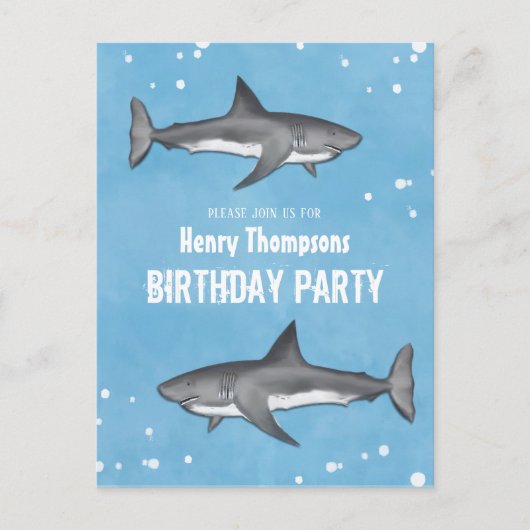 Birthday Fun Simple Whimsical Sharks Blue Ocean Briefkaart (Voorkant)