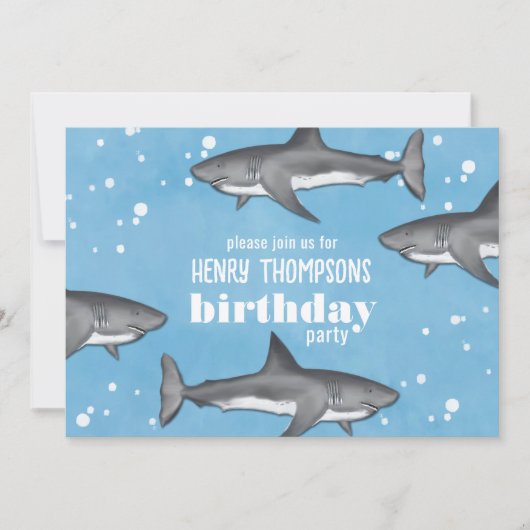 Birthday Fun Whimsical Ocean Sharks QR Codes Kaart (Voorkant)