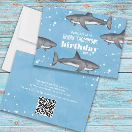 Birthday Fun Whimsical Ocean Sharks QR Codes Kaart