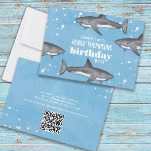 Birthday Fun Whimsical Ocean Sharks QR Codes Kaart