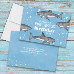 Birthday Fun Whimsical Ocean Swimming Sharks Kaart<br><div class="desc">Dit schattige ontwerp is voorzien van een schattige wateroceaan op verjaardagsniveau,  een waterverf haaienvis zee dier,  wilde natuur zeemannen,  een haaienvis grijs zwart,  een leuke feestelijke feestelijke uitnodiging,  een verjaardagsfeestdag van het kind,  een zomerleuke zwemzwemtocht,  een creatieve unieke coole typografie,  een verjaardagsfeestdag voor kinderen,  een uitnodiging voor een haaienverjaardagsfeest</div>