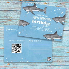 Birthday Fun Whimsical Sharks Ocean QR Code Briefkaart