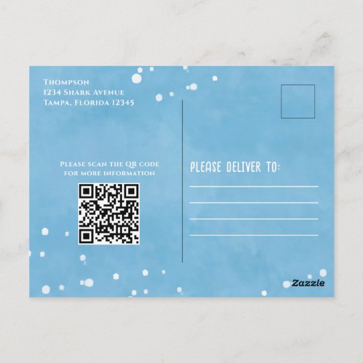Birthday Fun Whimsical Sharks Ocean QR Code Briefkaart (Achterkant)