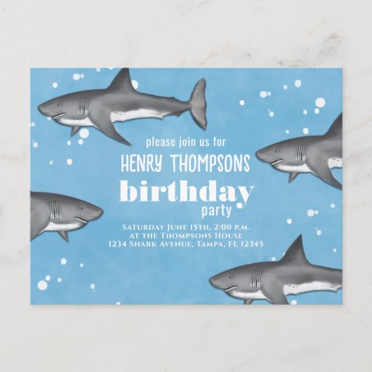 Birthday Fun Whimsical Sharks Ocean QR Code Briefkaart (Voorkant)