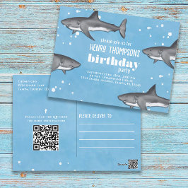 Birthday Fun Whimsical Sharks QR Code Social Media Briefkaart