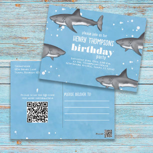 Birthday Fun Whimsical Sharks QR Code Social Media Briefkaart