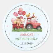 Birthday Fute Farm Animals Party Ronde Sticker (Voorkant)
