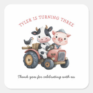 Birthday Fute Farm Animals Party Vierkante Sticker