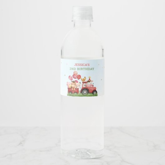 Birthday Fute Farm Animals Party Waterfles Etiket (Voorkant)