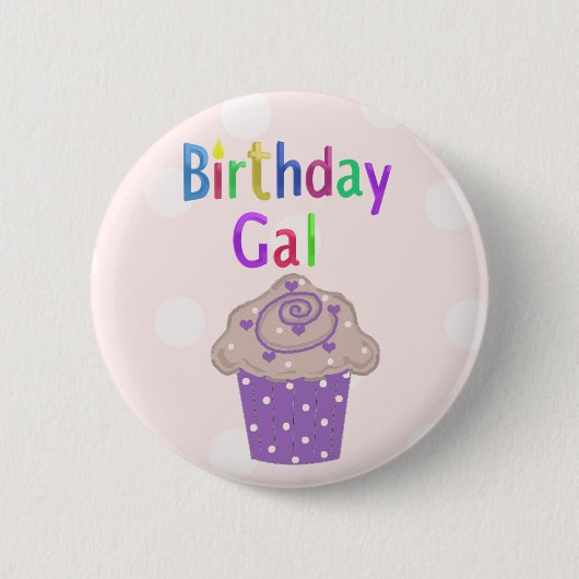 Birthday Gal Polka Dot Cupcake Ronde Button 5,7 Cm (Voorkant)