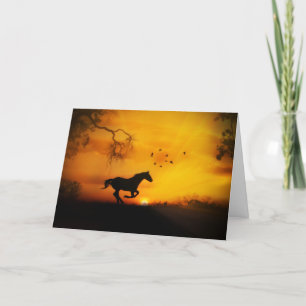 Birthday Galloping Horse and Birds Sunset Kaart