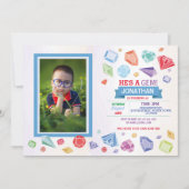 Birthday Gem Party Crystals Boy's Red Blue Photo Kaart (Voorkant)