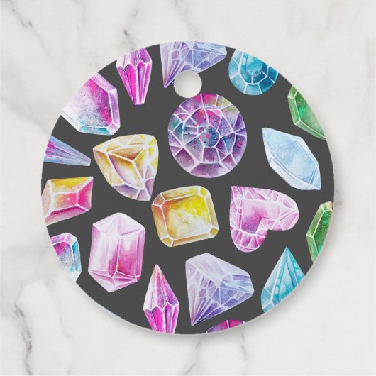 Birthday Gem Party Crystals Girl's waterverf Bedankjes Labels (Achterkant)