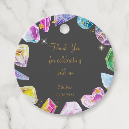 Birthday Gem Party Crystals Girl's waterverf Bedankjes Labels (Voorkant)