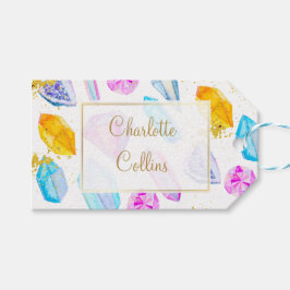 Birthday Gem Party Crystals Girl's waterverf Cadeaulabel