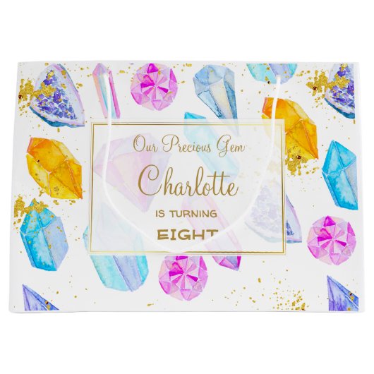 Birthday Gem Party Crystals Girl's waterverf Groot Cadeauzakje (Voorkant)