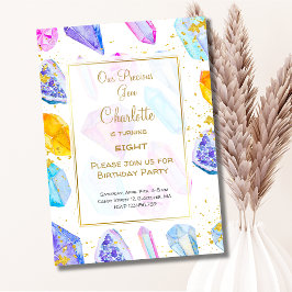 Birthday Gem Party Crystals Girl's waterverf Kaart