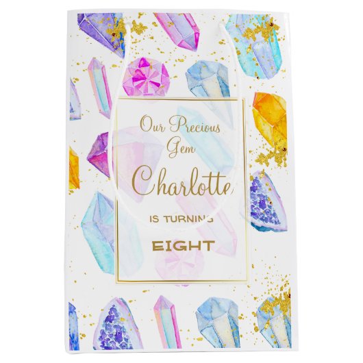 Birthday Gem Party Crystals Girl's waterverf Medium Cadeauzakje (Voorkant)