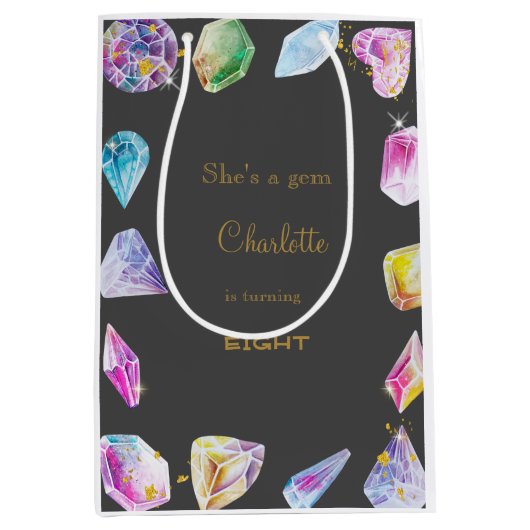 Birthday Gem Party Crystals Girl's waterverf Medium Cadeauzakje (Voorkant)