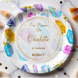Birthday Gem Party Crystals Girl's waterverf Papieren Bordje