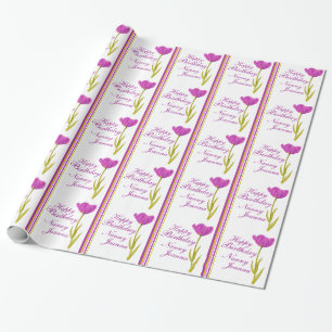 Birthday genaamd tulip waterverf fine art & stripe cadeaupapier