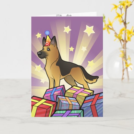 Birthday German Shepherd Kaart (Gele Bloem)