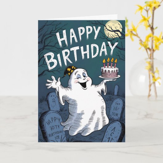 Birthday Ghost Kaart (Gele Bloem)