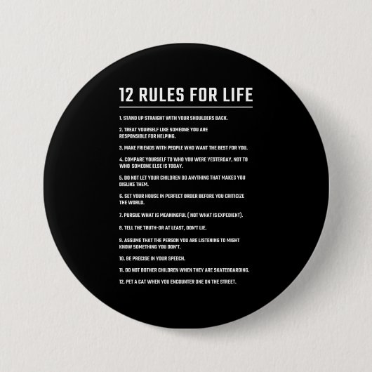 Birthday Gift 12 Rules for Life Ronde Button 7,6 Cm (Voorkant)
