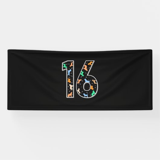 Birthday Gift | 16e verjaardag met hond Spandoek (Horizontaal)
