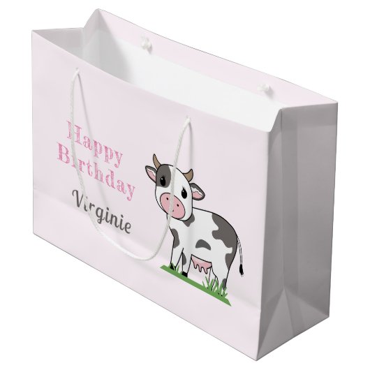 Birthday Gift Bag met een Cute Koe Groot Cadeauzakje (Voorkant Gekanteld)