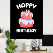 Birthday Gift | Fijne 16de verjaardag Poster (Thuiskantoor)