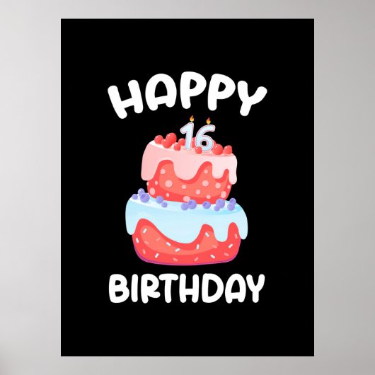 Birthday Gift | Fijne 16de verjaardag Poster (Voorkant)