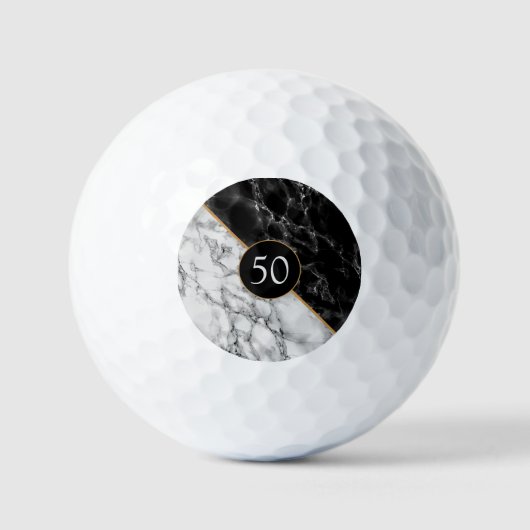 Birthday Gift Golf Balls Black White Marble Golfballen (Voorkant)