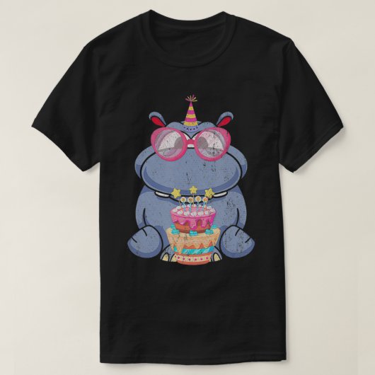 Birthday Gift Idea Cake Kids Cute Hippo  T-shirt (Design voorkant)
