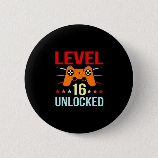 Birthday Gift | Niveau 16 Onvergrendelde gamer Ronde Button 5,7 Cm (Voorkant)