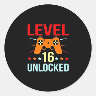 Birthday Gift Niveau 16 Onvergrendelde gamer Ronde Sticker