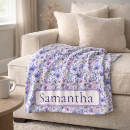 Birthday Gift Purple Floral Personalized Name Fleece Deken