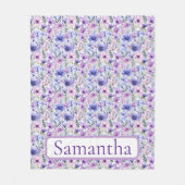 Birthday Gift Purple Floral Personalized Name Fleece Deken (Voorkant)