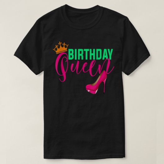 Birthday Gift Queen Crown Hot Pink High Hiel Schoo T-shirt (Design voorkant)