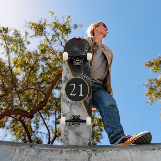 Birthday Gift Skateboard Black White Check Marble (Buiten 1)