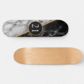 Birthday Gift Skateboard Black White Check Marble (Horizontaal)