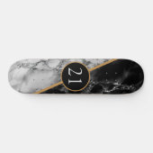 Birthday Gift Skateboard Black White Check Marble (Horizontaal)