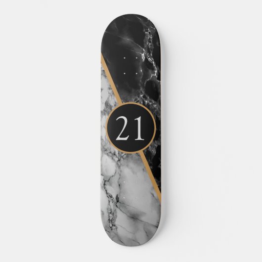 Birthday Gift Skateboard Black White Check Marble (Voorkant)