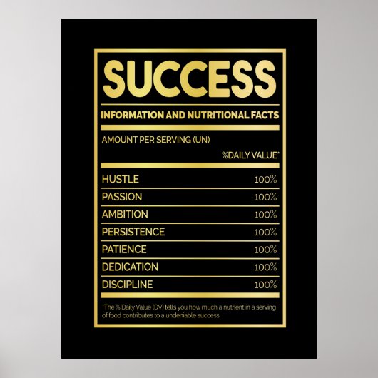 Birthday Gift Succes Nutritional Facts Poster (Voorkant)