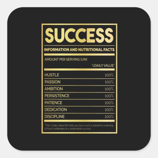 Birthday Gift Succes Nutritional Facts Vierkante Sticker (Voorkant)